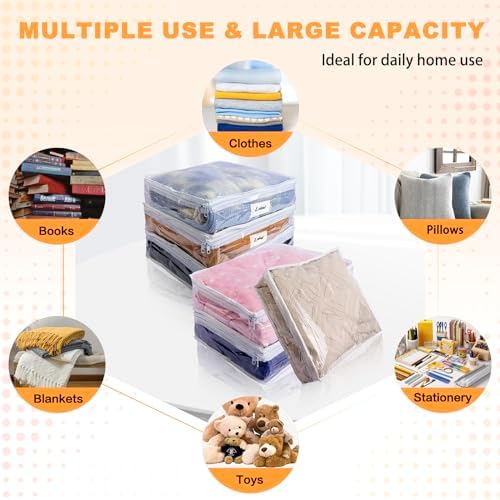 Clear Zippered Plastic Clothes Storage Bags, 6 Pack, White
