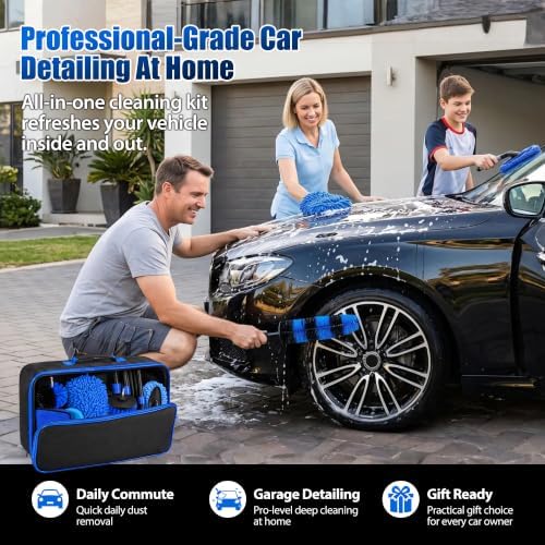 27Pcs Car Detailing Kit with Heavy Duty Detailing Brushes, Car Wash Cleaning Tool, Car Care kit for Comprehensive Car Wash Windshield Interior Exterior Wheels, Blue (27pcs)