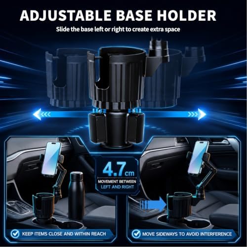 Upgraded Cup Holder Phone Mount for Car - Permanent Screw-Fixed Base (No Wobble), Offset Space-Saving Design,Universal Adjustable Cell Phone Cradle for iPhone, Android, SUV, Truck