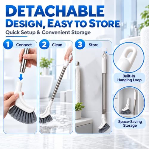 Multifunctional Crevice Cleaning Brush, Extendable Long Handle Scrub Brush