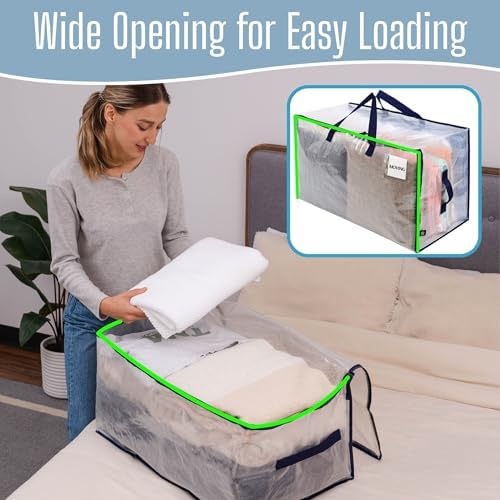 4 Pack Clear Extra Large Moving Bags & Storage Totes, Heavy Duty Organizer with Reinforced Handles & Strong Zippers for Clothes, College Dorm Essentials, Moving Supplies
