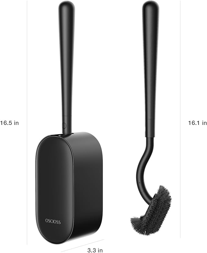 Toilet Bowl Brush and Holder, OSCIOSS Toilet Brush Set with Ergonomic Design, Compact Size, Durable Bristles, RV Toilet Brushes & Holders for Dead Corner Clean (Black, 1pack)