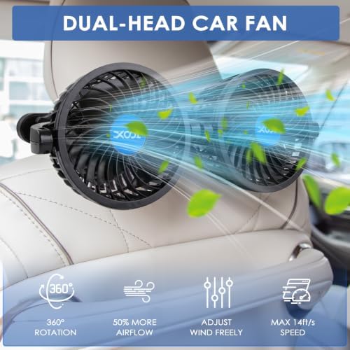 Electric Car Fans for Rear Seat Passenger Portable Fans Headrest 360 Degree Rotatable Backseat Car Fan 12V Cooling Air Fan with Stepless Speed Regulation for Vehicles, SUV, RV