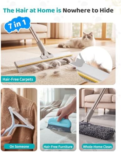 Carpet Rake for Pet Hair Removal, 54-Inch Long Handle and Scraper