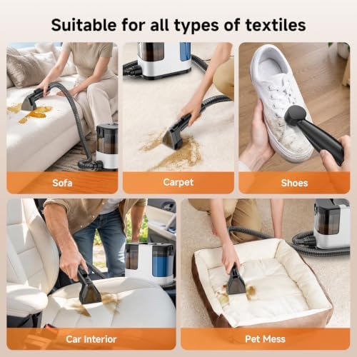 Portable Carpet Cleaner & Upholstery Cleaner Machine, 21Kpa Handheld Spot Cleaner Machine Deep Cleaning for Pet Stains, Couch, Car, Rug, Furniture Shampooer with Self-Cleaning Tools, White