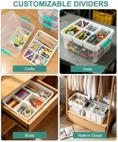 Clear Stackable Storage Organizer Box with Dividers, Multi-Functional Container for Building Blocks, Toys, Crafts and Tools