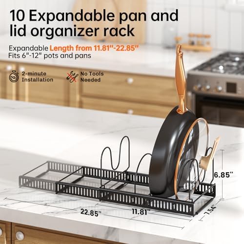 Expandable Pot Pan Lid Organizers inside Cabinet, 10 Divider-Black