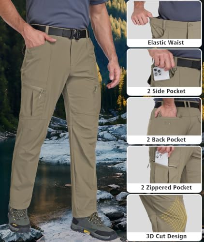 Mens Hiking Pants Lightweight Nylon Stretch Cargo Work Pants for Men Waterproof with Pockets