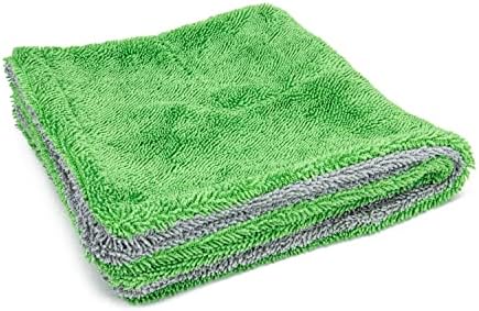Dreadnought Jr. Microfiber Car-Drying Towel, Superior Absorbency, Trucks and SUVs, Double-Twist Pile, One-Pass Vehicle-Drying Towel - Pack of 2, Green/Gray (16 inch x 16 inch)