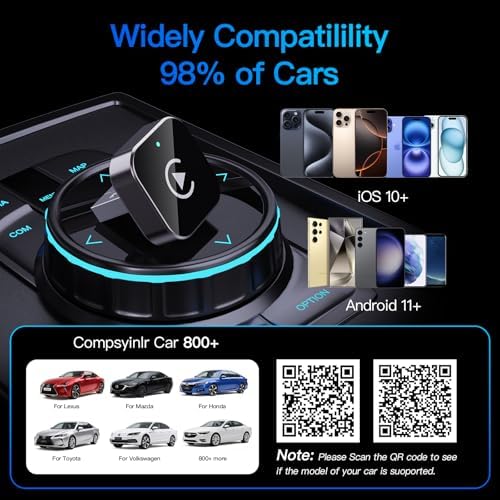 (2026 Upgraded) 2 in 1 Wireless CarPlay Adapter for Apple iPhone＆Android