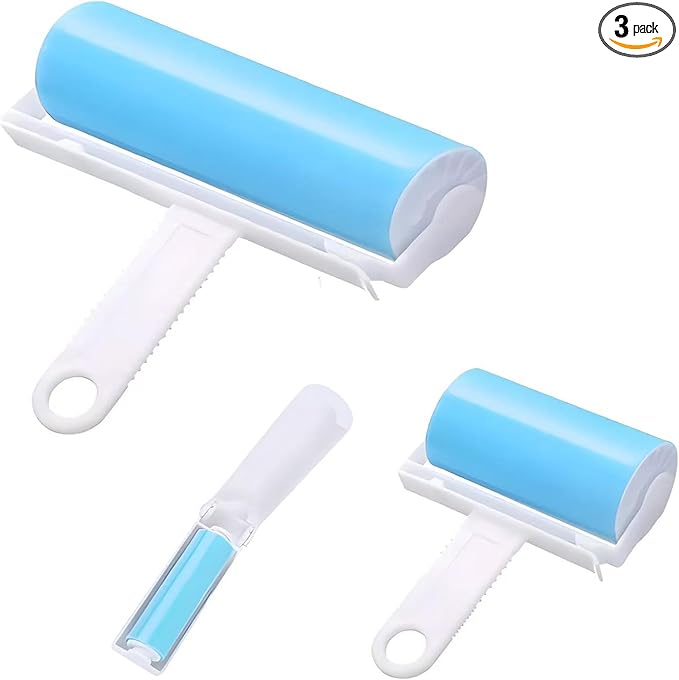 Reusable Travel Lint Roller 3 Pack, Washable Lint Roller Compact Pet Hair Remover Cleaner with Cover for Clothes, Pet Hairs, Include Large, Medium, Small Size