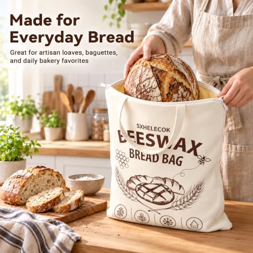 2 Pack Beeswax Bread Bag, Reusable Sourdough Storage, Zipper