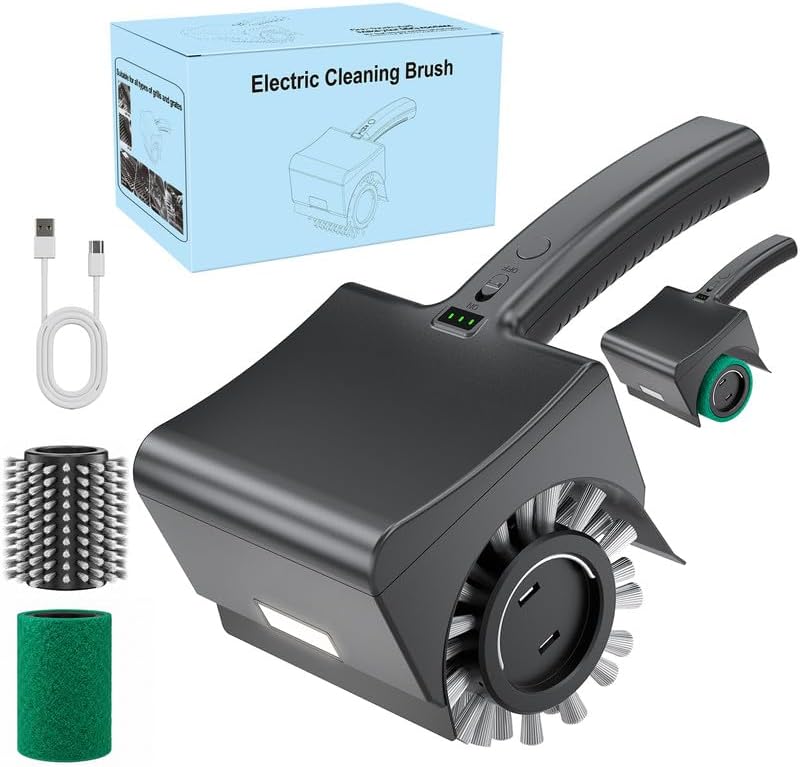 Electric Grill Brush Rechargeable Grill Cleaner 2 Heads 2 Speed 4000 RPM Torque 200KG BBQ Cleaning Brush with Safety Lock Submersible 304 SS Head Splash-Proof Scrubbe IPX7 Waterproof Carbon Black