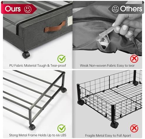 Under Bed Storage with Wheels, 2 Pack Under Bed Storage Containers, Rolling Under Bed Shoe Storage Organizer, 30.71 x 16.93 x 6.69 in