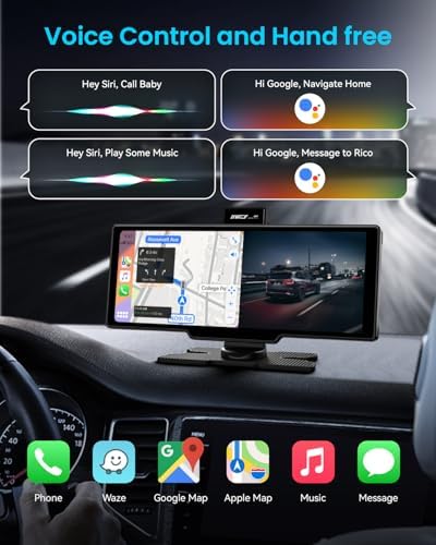 IK7 10-Inch Wireless Apple CarPlay Screen, Android Auto, 4K Dash Cam