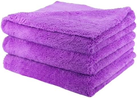 Cleanup Crew Premium Microfiber Towels 3 Pack, 550 GSM Ultra Soft Edgeless Car Cleaning Towels, Scratch-Free Microfiber Cloths for Auto Detailing, Wax Removal, Glass & Interior, Purple