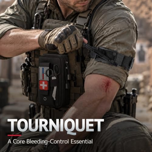 IFAK Trauma First Aid Kit with Tourniquet, Compact Bleeding Control Kit MOLLE Pouch and Wound Care Supplies for Car, Hiking, Range and Outdoor