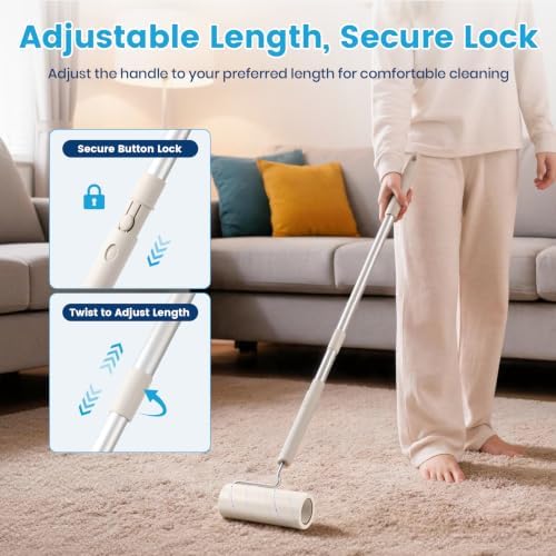 Extra Sticky Long Handle Lint Roller for Pet Hair, Floor