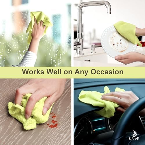 Microfiber Cleaning Cloth Roll - 80 Pack, Reusable Paper Towels Tear Away Towels, Microfiber Towels for Cars, Super Absorbent Lint Free Cleaning Rags for House, Kitchen-Beige Yellow,11.5"x11.5"