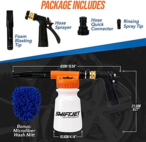 Car Wash Foam Gun + Microfiber Wash Mitt - Foam Cannon Works with Any Soap - Garden Hose Car Foam Sprayer - Car Wash Kit - Car Accessories Foam Blaster (Orange Foam Gun with Mitt)