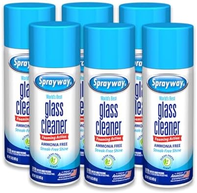 Glass Cleaner Foaming Aerosol Spray, 15oz, Pack of 6 | Ammonia-Free, Streakless, Fast-Acting | Cleans & Polishes Glass Surfaces | Fresh Scent, Removes Fingerprints, Dust, Dirt, Smoke Film
