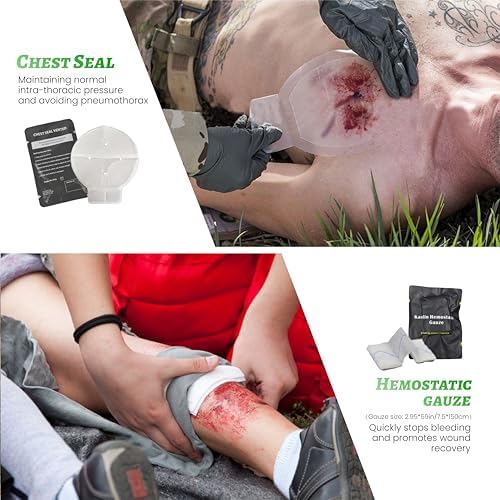 IFAK Trauma Kit with Buckle Tourniquet, Israeli Bandage, Hemostatic Gauze, Vented Chest Seal, ABD Pad, Splint, Wound Closure Strips, MOLLE for Camping, Hiking, Hunting, Range, Black