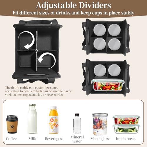 Reusable Drink Carrier Tote Bag with Handle, 4 Cups