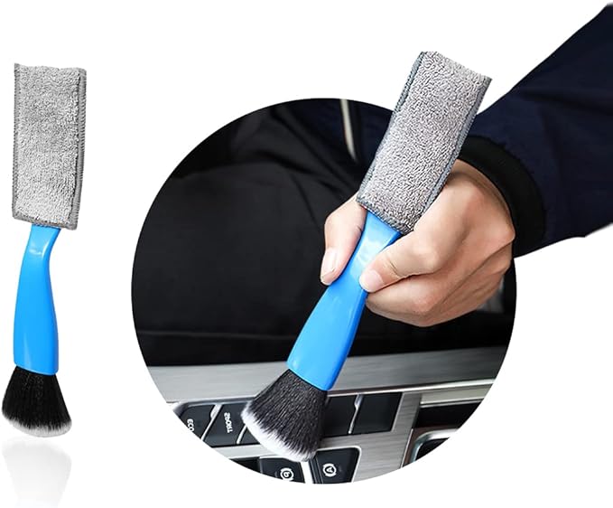 Ziciner 1 PC Double Head Brush for Car Clean, Soft Auto Interior Duster Detailing Brushes, Universal Vehicle Dashboard Screen, Air Vents, Computer etc Cleaning Tool Accessories (Blue)