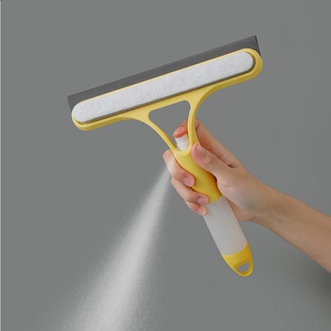 3 in 1 Window Cleaning Squeegee, Professional Multi-Function Window Squeegee with Sprayer for Shower Glass, Tile, Mirror Cleaning,Easy to Clean Cleaner Tool for Indoor Outdoor High Windows (Yellow)