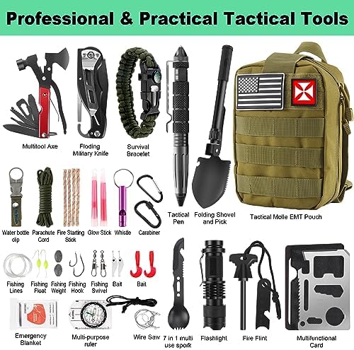 Survival Kit 256 in 1, First Aid Kit Survival Gear Tools Trauma Kit with Molle Pouch for Outdoor, Camping, Hunting, Hiking, Earthquake, Home, Office, Gifts for Men Dad Husband Women