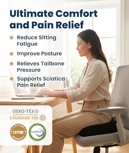 Doctor Recommended Memory Foam Seat Cushion for Office Chairs & Car - Ergonomic Office Desk Accessories - Cushions for Tailbone Pain Relief, Sciatica (Black, X-Large)