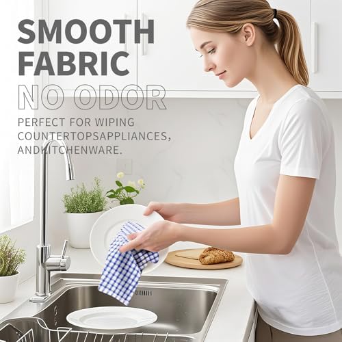 Cotton Kitchen Towels, 15x26, Checkered, 8 Pack