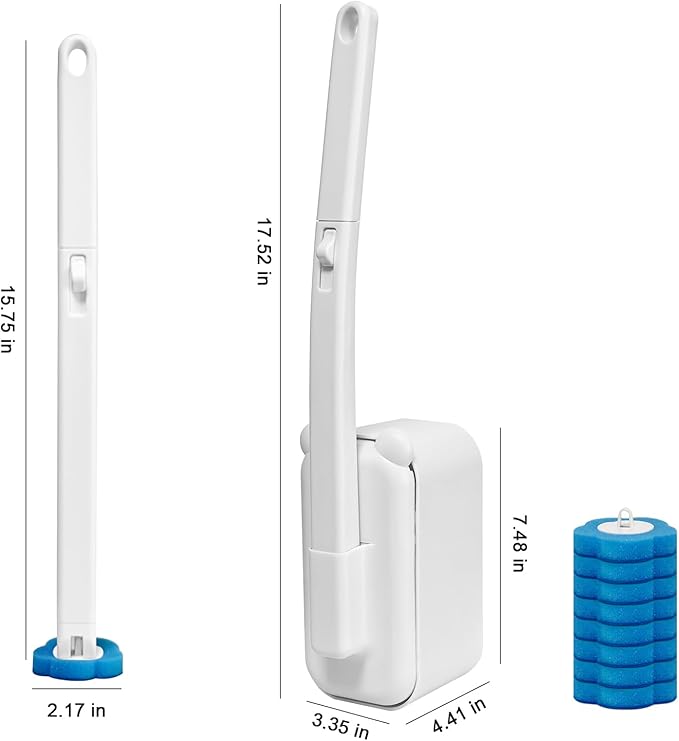 Disposable Toilet Brush with 48 Refills,Toilet Cleaning Supplies,Toilet Wand Brush Starter Kit,Wall Mounted Toilet Bowl Cleaner Brush with Holder for Bathroom Deep Cleaning & Hygiene (White)