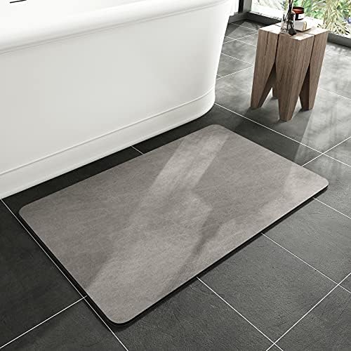 Bath Mat-Rubber Backing Non SlipThin Bathroom Rugs Fit Under Door- Quick Dry Absorbent Faux Suede Surface Grey Bathroom Floor Mats-Shower Rug for in Front of Bathtub Shower Gray 16x24