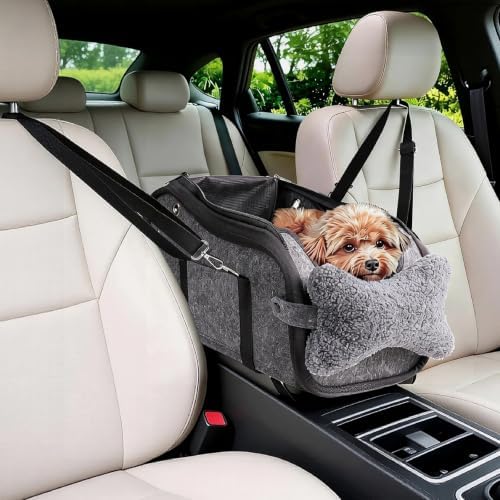 Console Dog Car Seat 2 in 1 Portable Dogs Armrest Booster Seat with Safety Belt & Pets Backpack for Small Dog/Cat