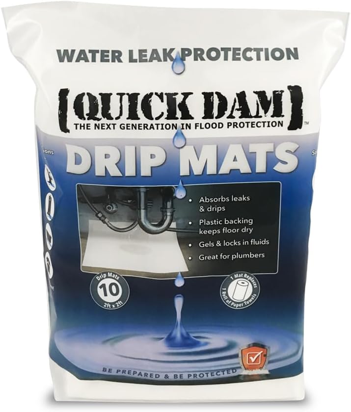 WUBM-10 Drip Mats – 2ft x 2ft Super Absorbent Leak & Spill Control Pads – 10-Pack – Waterproof Backing – Converts Liquid to Gel – Prevents Slips & Falls 10PK