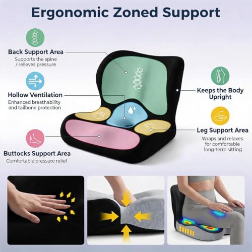 Ergonomic Seat Cushion & Lumbar Support Pillow for Office Chair, Memory Foam Office Chair Cushion for Tailbone Comfort, Car Seat Cushion for Long Sitting