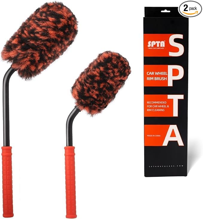 Angled Car Wheel Brush Set, 2Pcs Car Detailing Cleaning Brush Synthetic Wool Rim Cleaner Brush, Flat Spoke Brush, Metal Free Rim Tire Detail Brush, Remove Brake Dirt Behind Your Rim Accessories