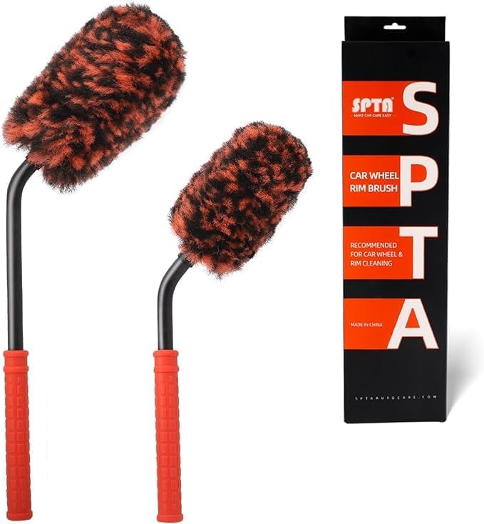 Angled Car Wheel Brush Set, 2Pcs Car Detailing Cleaning Brush Synthetic Wool Rim Cleaner Brush, Flat Spoke Brush, Metal Free Rim Tire Detail Brush, Remove Brake Dirt Behind Your Rim Accessories