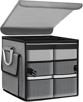 Car Trunk Organizer With Lid, 28L Collapsible Waterproof Oxford Fabric Trunk Organizer with Aluminum Handle, Portable 2-