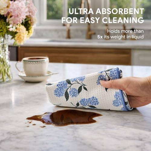 Waffle Kitchen Towel Set of 2 - Quick Dry Microfiber Sustainable Dish Towels - Ultra Absorbent Reusable Cleaning Tea Towels - Lightweight Hand Towels,16”x 28”, Hydrangea Ball