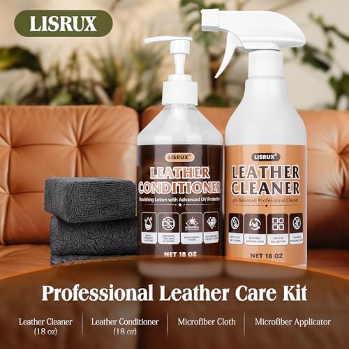 Leather Cleaner and Conditioner Kit for Cars & Home, 2 X 18 Oz, pH‑Balanced