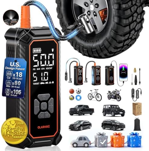 Tire Inflator Portable Air Compressor,Dual Power-3*2000mAh &12V DC
