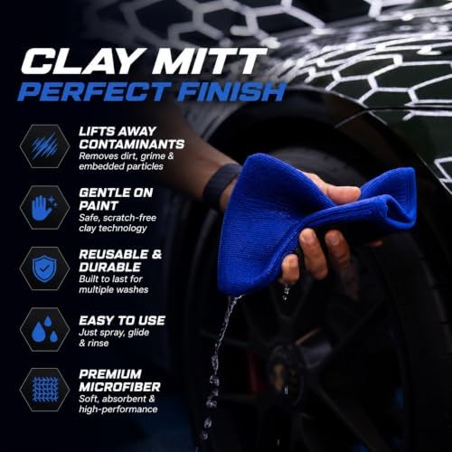 Pack of 2 Clay Mitt Auto Detailing Medium Grade Alternative Mitt for Flawless Removal of Surface Bonded Micro Contaminant (Blue)