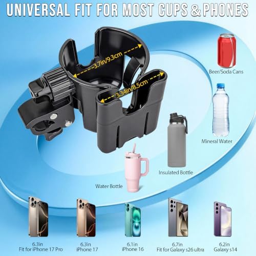 Boat Rail Cup Holder 2 Pack, No-Drill Clamp-On Marine Cup Holders 360° Adjustable for Pontoon Boat, Bimini Top, Grab Bar, PWC, Jet Ski, Fits Round & Square Rails 15-40mm, Boat Gifts for Men