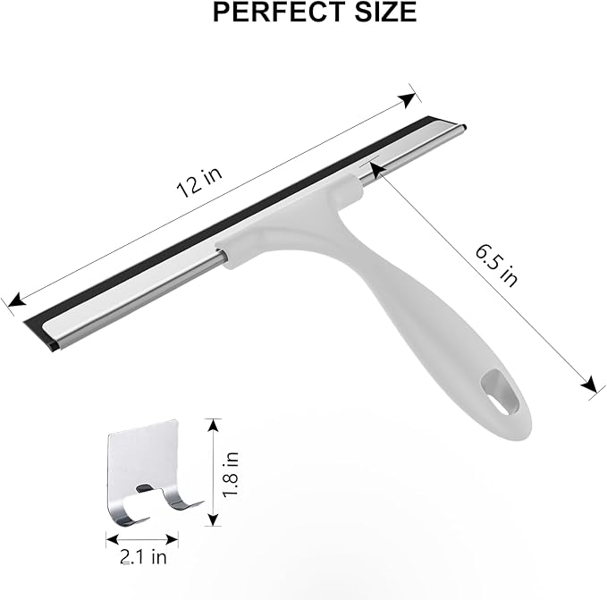 SetSail Shower Squeegee for Glass Doors All-Purpose Squeegee for Shower Glass Door Heavy Duty Window Squeegee with Hook for Car Window Cleaning 12 Inches