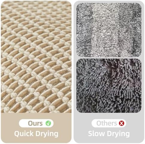 Waffle Bath Mat, Boho Bathroom Rugs Non Slip, 36x24 Pale Beige