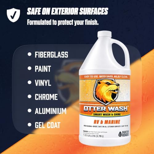 Otter Wash 1 Gallon Rinseless Car Wash Concentrate – 120+ Washes per Bottle – Smart Wash & Shine, Built-In Gloss Enhancer – No Hose or Bucket – Scratch-Free on Paint, Glass, Vinyl & Trim Made in USA