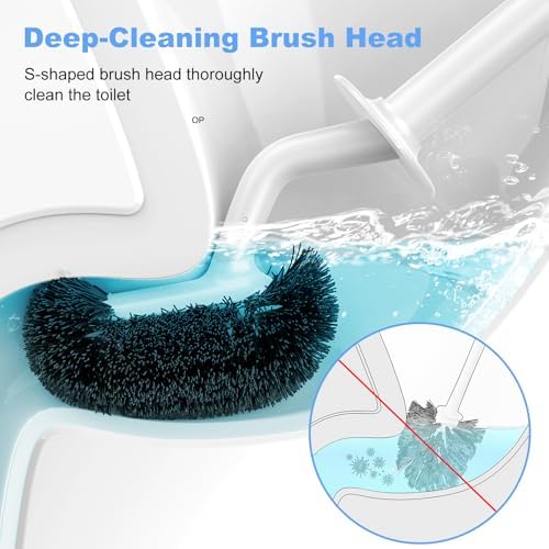 Toilet Bowl Brush Holder Set: Curved Design with Holder for Deep Cleaning Under Rim - Compact Hidden Scrubber for Small Space - Modern RV Bathroom Accessories - 2 Pack