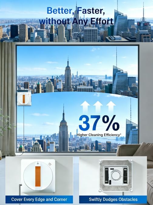Electric Window Cleaning Robot with Z-N Path Auto Cleaning, Dual-Way Water Spray & 2500Pa Suction – Automatic Outdoor/Indoor Glass Cleaner for High-Rise Windows